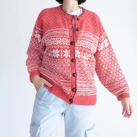 Vintage Northern Reflection Red  Knit Button Down Cardigan Small - Picture 3 of 12